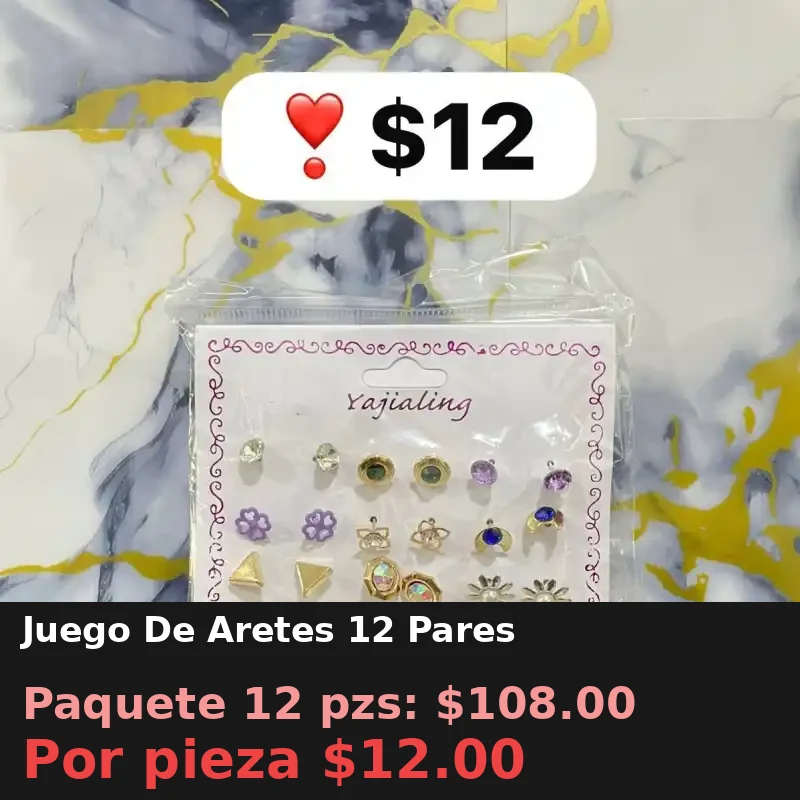 Juego De Aretes 12 Pares